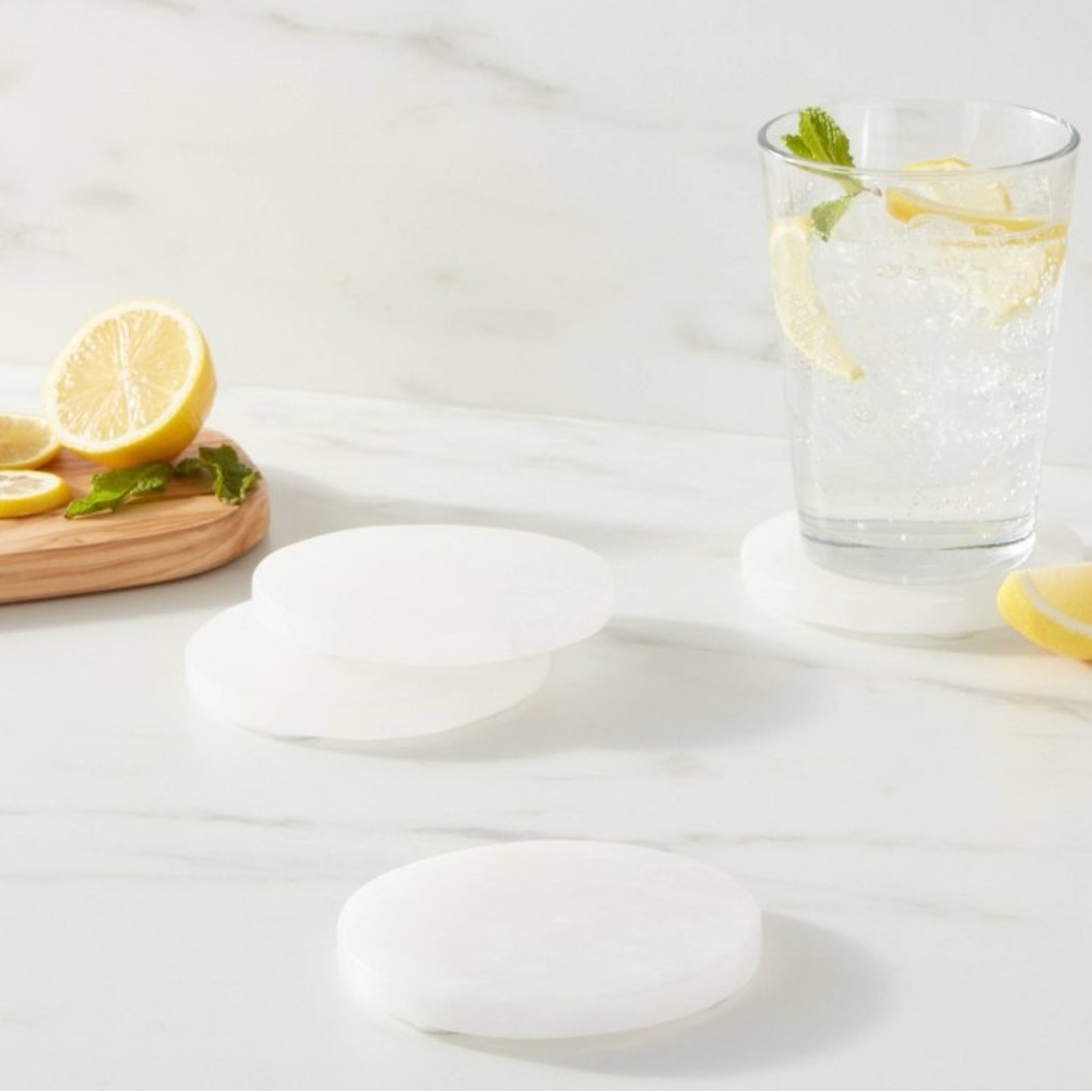 Set of 4 Alabaster Marble Coasters - Elegant White Finish New - Picture 2 of 5
